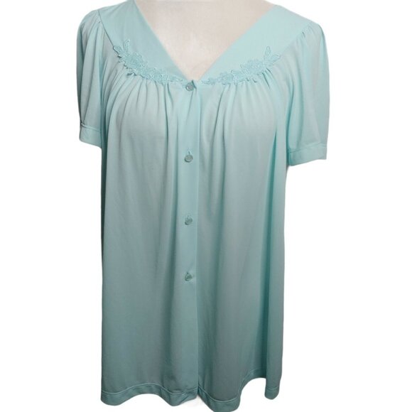 Miss Elaine Other - Colette by Miss Elaine Womens M Sleep Shirt Floral Button Up Nylon Light Blue